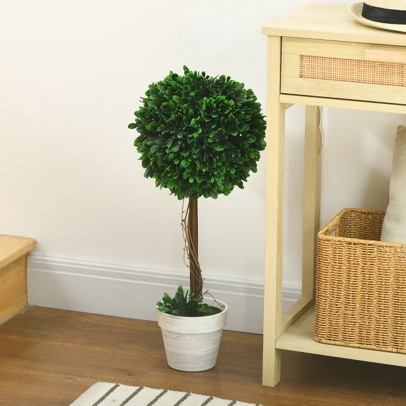 HOMCOM Set van 2 kunstmatige buxusbomen, kunstplanten inclusief kunstmos, 1 bloempot, 28 cm x 28 cm x 60 cm, groen