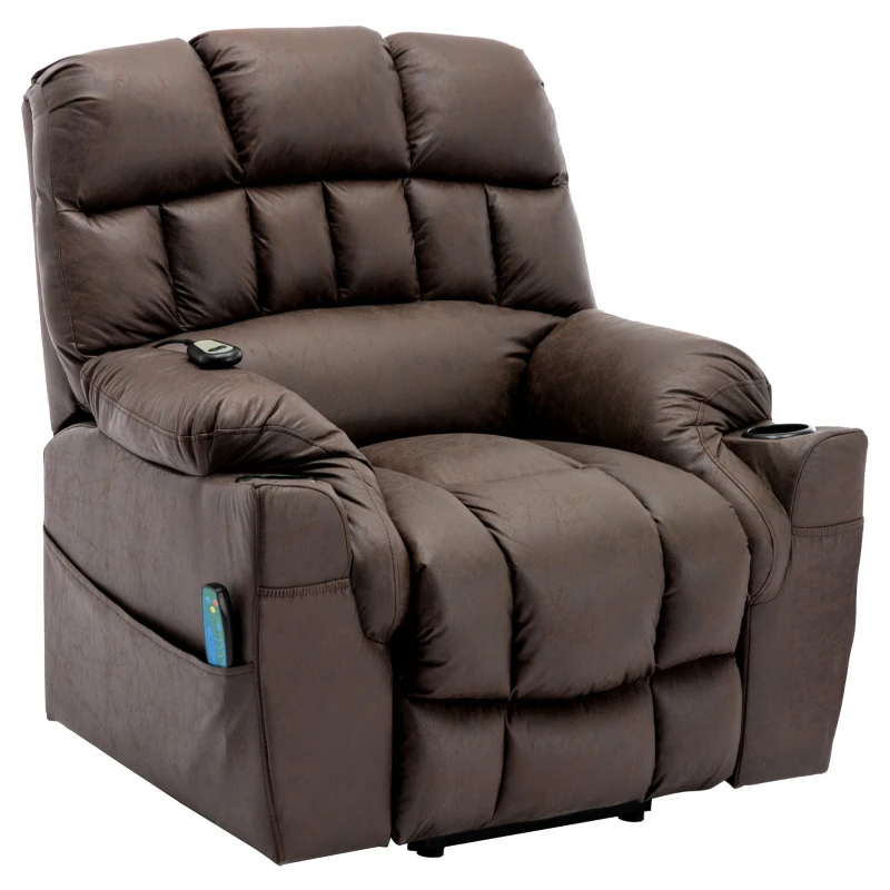 Ergonomic Leather Recliner Chair with Heating, Power Lift Mechanism, Electric Heavy Duty Massage Chair for Elderly, 93x93x102 cm, Brown