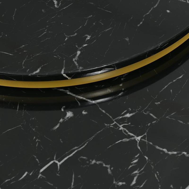 Round Nesting Coffee Tables with Storage Drawer, Gold Metal Frame, Marble Pattern Top, Sofa Side Table for Living Room, Bedroom, Office, Black