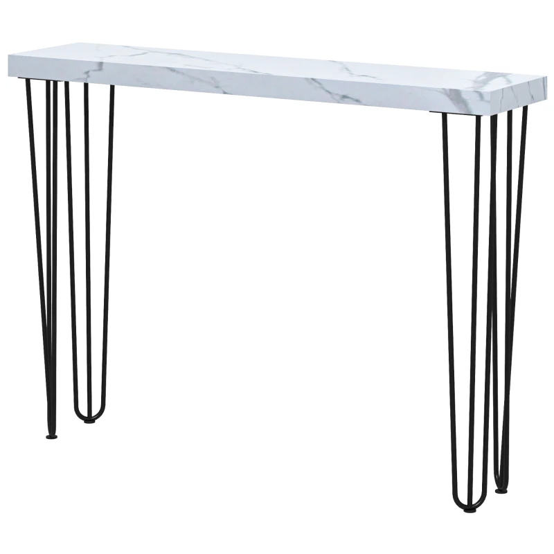 HOMCOM Mesa Consola Moderna Mesa de Entrada com Patas de Aço Anti-Tombo Móvel de Entrada 110x25x79,5 cm Branco