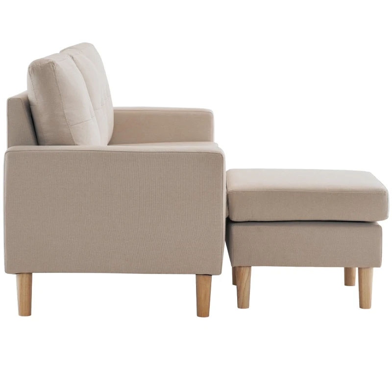 6.5ft 3 Seater Sofa Bed with Removable Footrest, Solid Wood Frame and Legs, 190x76x84 cm, Beige