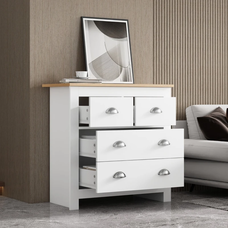 Modern Bedside Cabinet with Storage Drawers, Handles, Side Tables for Living Room, Sitting Room, Bedroom, Hallway, 80x40x80 cm, White