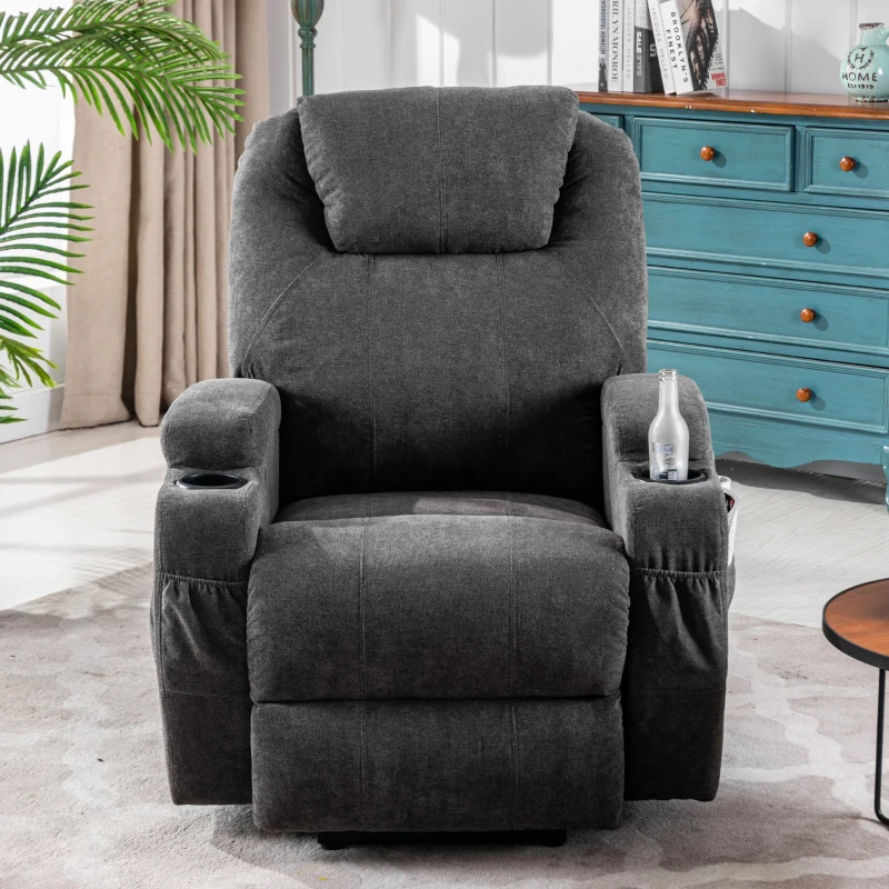 Power Lift Electric Recliner Chair with Massage, Heating, Cup Holders and Side Pockets, Recliner Armchair for Elderly, 81x73x105 cm, Grey