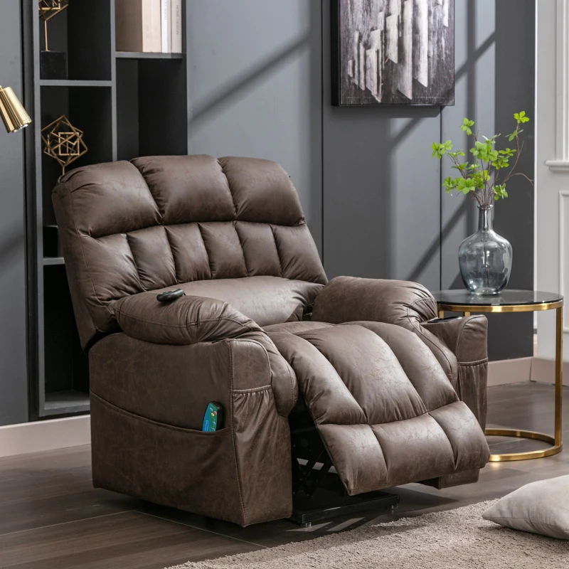 Ergonomic Leather Recliner Chair with Heating, Power Lift Mechanism, Electric Heavy Duty Massage Chair for Elderly, 93x93x102 cm, Brown