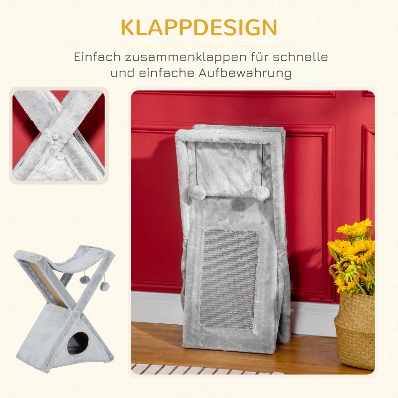 PawHut® kattentoren krabboom kattenboom met grot en hangmat sisal pluche spaanplaat grijs 50 x 32 x 65 cm | Aosom.de