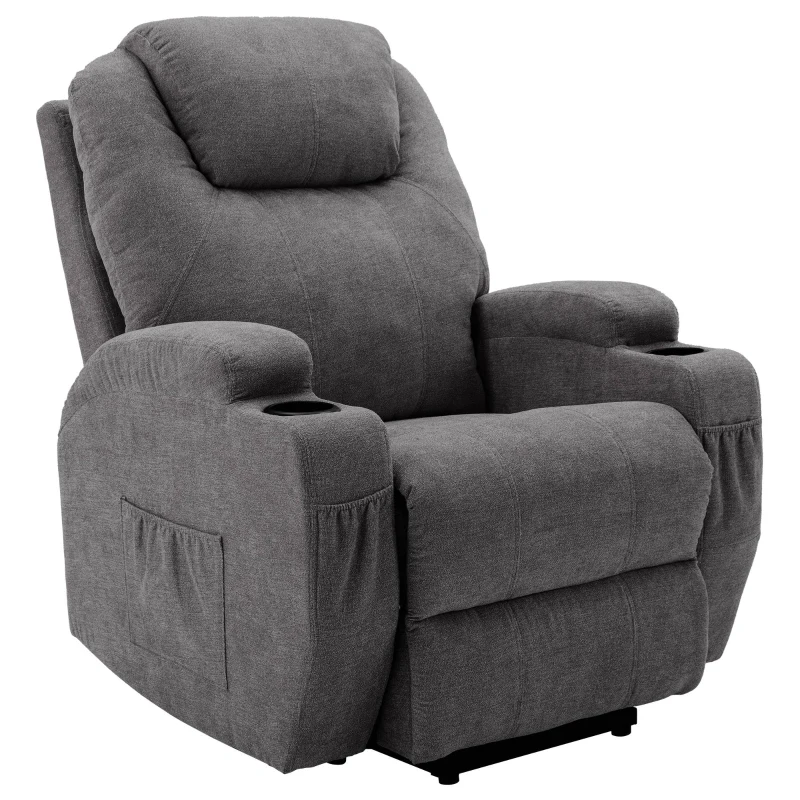 Power Lift Electric Recliner Chair with Massage, Heating, Cup Holders and Side Pockets, Recliner Armchair for Elderly, 81x73x105 cm, Grey