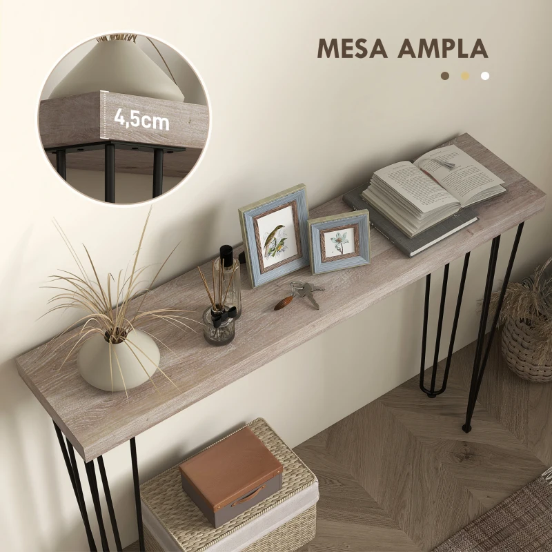 HOMCOM Mesa Consola Moderna Mesa de Entrada com Patas de Aço Anti-Tombo Móvel de Entrada 110x25x79,5 cm Madeira