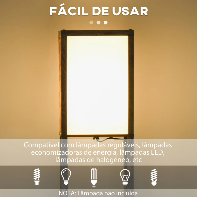 HOMCOM Candeeiro de Pé de Madeira com 3 Prateleiras para Lâmpada E27 Potência Máx. 40W 26x26x160 cm Marrom Rústico