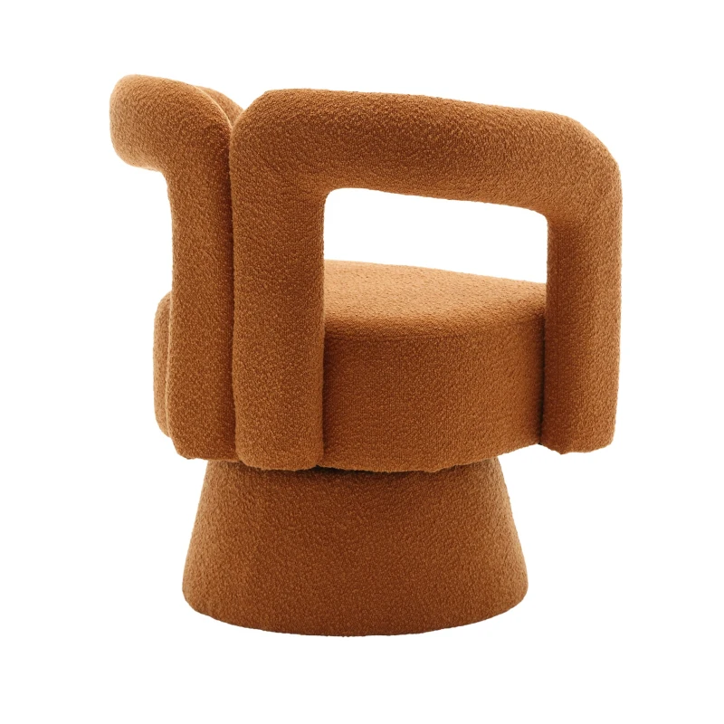 Fauteuil de Bureau Confortable Pivotant Rembourré en Tissu Bouclé, Design en Forme de Tonneau pour Salon et Bureau, Orange