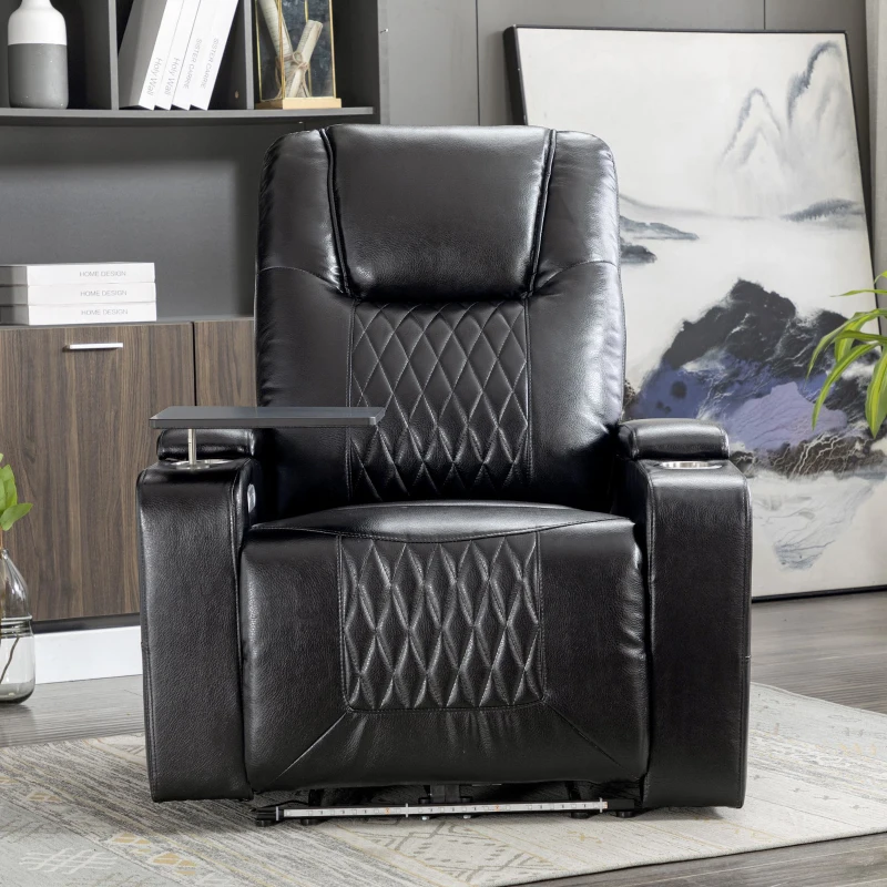 360° Swivel Leather Recliner Chair with USB Port, Cup Holders, Ambient Light, Adjustable Electric Gaming Recliner Chair, 92x80x108 cm, Black