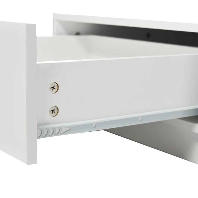 High Gloss Coffee Table with 16-Colour LED Lights, 2 Drawers, Open Storage, and Glass Top, 100x60x49.5 cm, White