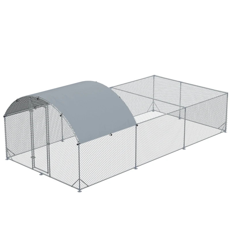 PawHut Gard de Exterior din Otel pentru Gaini 570x280cm, Cotet pentru Iepuri si Rate cu Folie de Acoperire din PE Anti-UV(m-11)