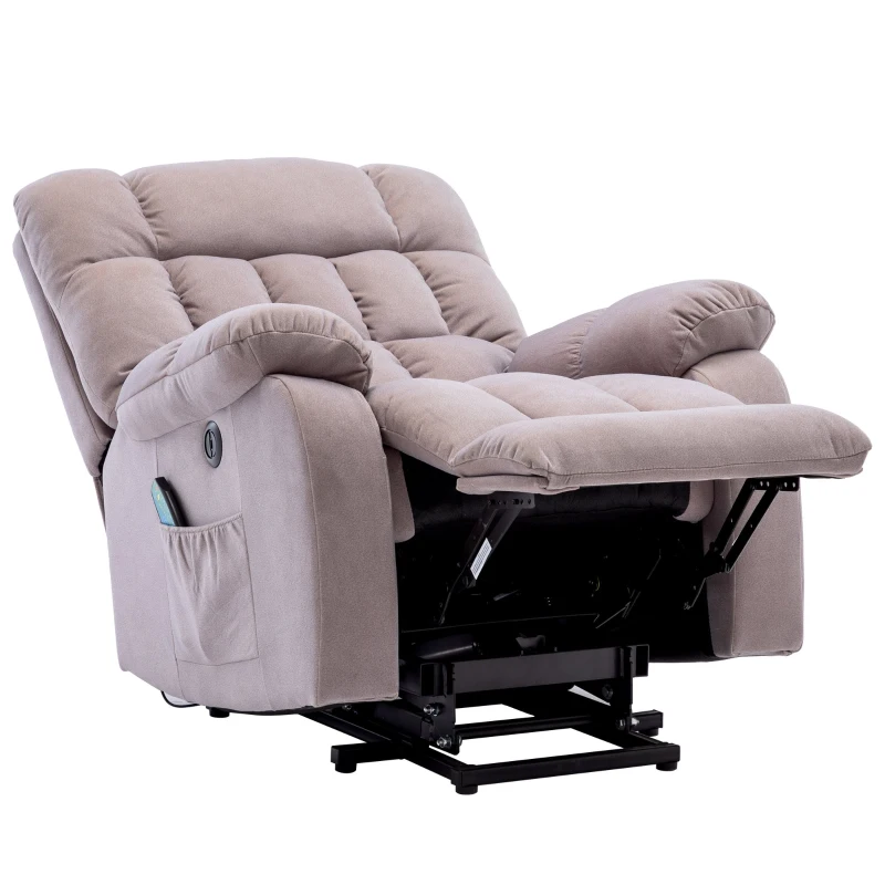Power Lift Recliner Armchair with Heating, USB Ports, Side Pockets, Electric Massage Chair with High-density Sponge, 91x81x104 cm, Beige