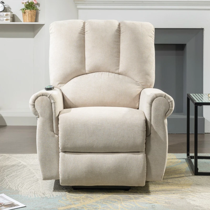 Electric Power Lift Massage Chair with Heating Points, Side Pockets, Stand Assist, Cup Holders, Recliner Armchair for Elderly, 91x90x108 cm, Beige