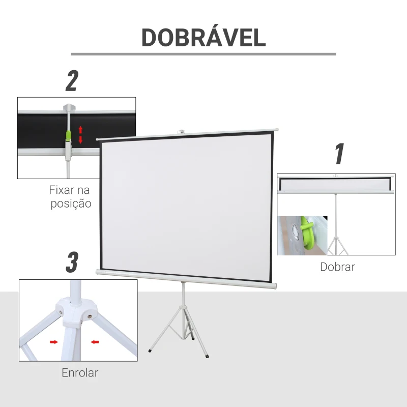 HOMCOM Ecrã de Projeção Manual com Suporte 100 Polegadas Formato 4:3 para Interior e Exterior 203x152 cm Branco