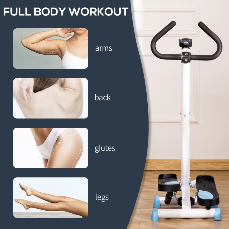 HOMCOM Stepper cu Mâner și Monitor LCD, Stepper pentru Fitness Acasă cu Pedale Antiderapante, 55x44x108 cm, Alb