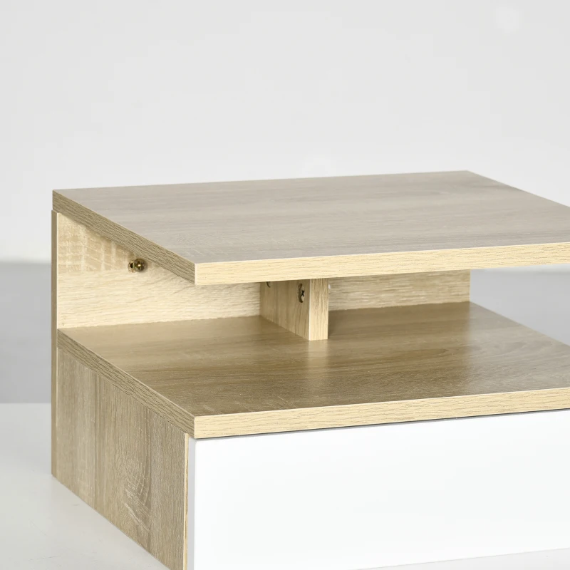 HOMCOM Set de 2 Noptiere Suspendate cu Sertar și Poliță Superioară, Noptiere Moderne din Lemn, 35x32x22.5 cm, Lemn Natural