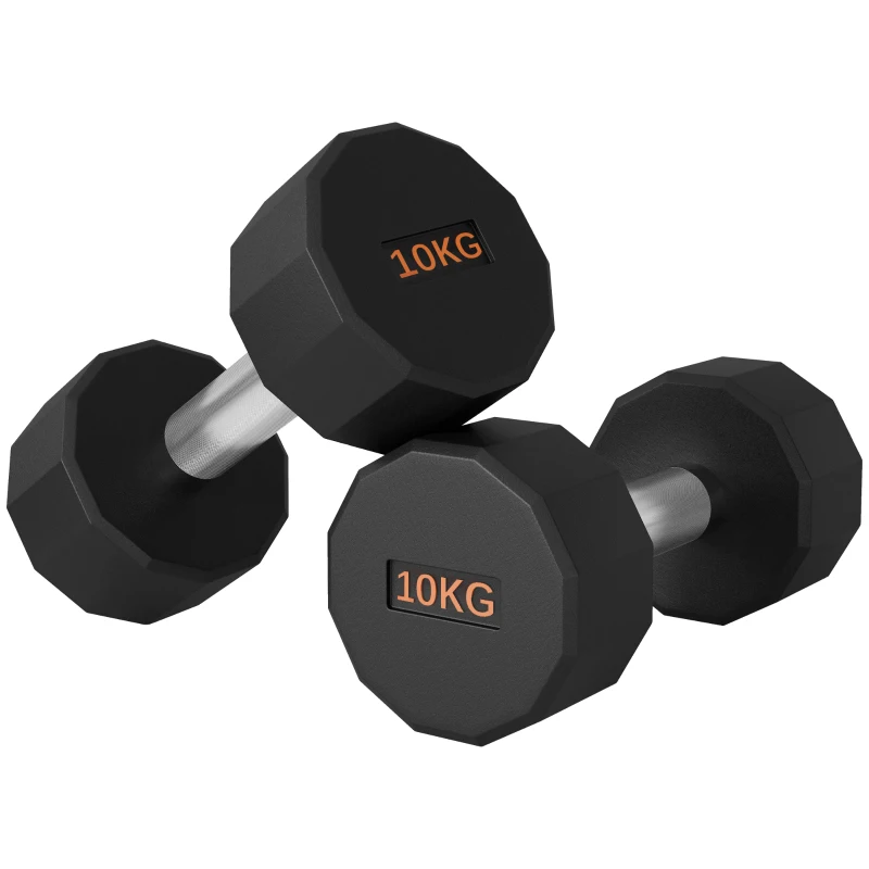 SPORTNOW 2 x 10kg Dumbbells Weights Set with 12-Sided Shape and Non-Slip Grip for Men Women Home Gym Workout