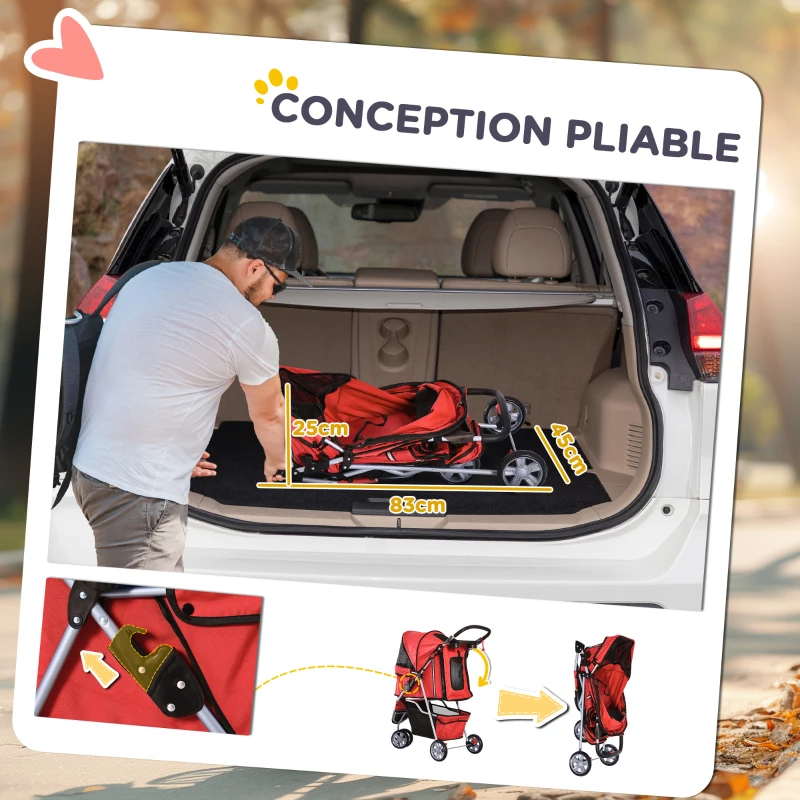 PawHut Poussette pour Chien Rouge 75 x 45 x 97 cm