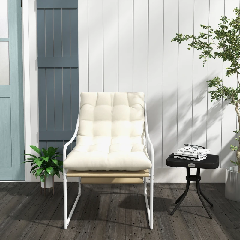 Outsunny Chaise de jardin fauteuil d'extérieur avec coussin cadre en acier pour balcon, terrasse, jardin beige