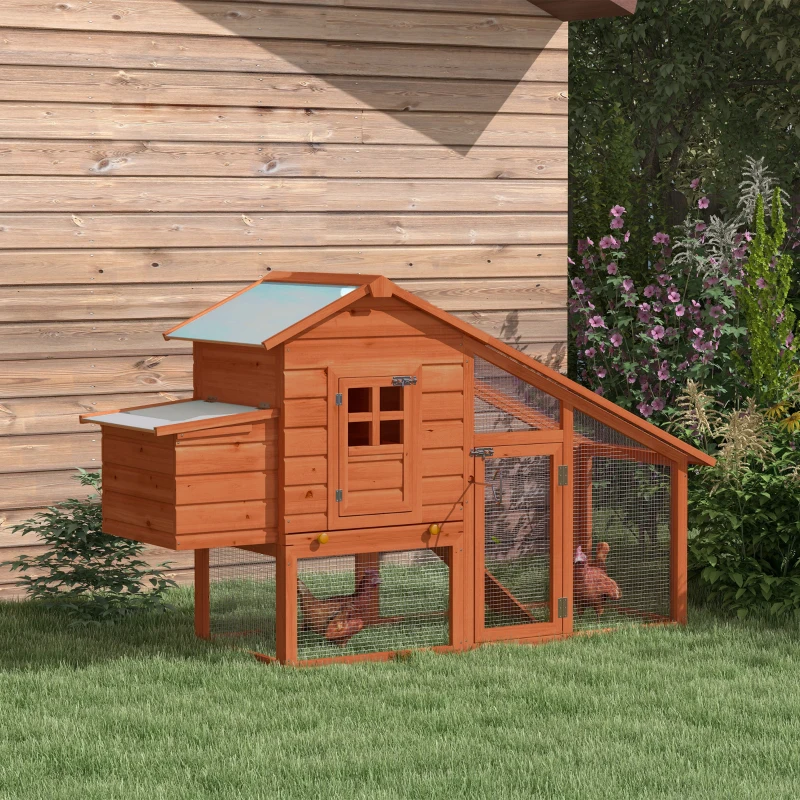 PawHut Gallinero Corral de Madera para Exteriores Jaula para Gallinas Pollos con Bandeja Extraíble Caja de Huevo Resistente al Agua 190x66x116 cm