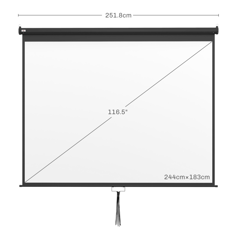 HOMCOM Ecran pentru Proiector 120 Inch Format 16:9/4:3 Reglabil, Ecran de Proiecție Compact, 244x183 cm, Negru