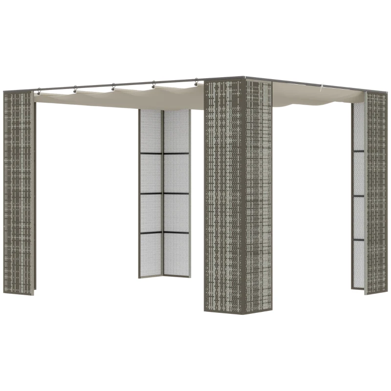 Outsunny Pergola rétractable 3L x 3l x 2H m toit coulissant toile polyester haute densité anti-UV structure métal époxy anticorrosion résine tressée PP gris et crème