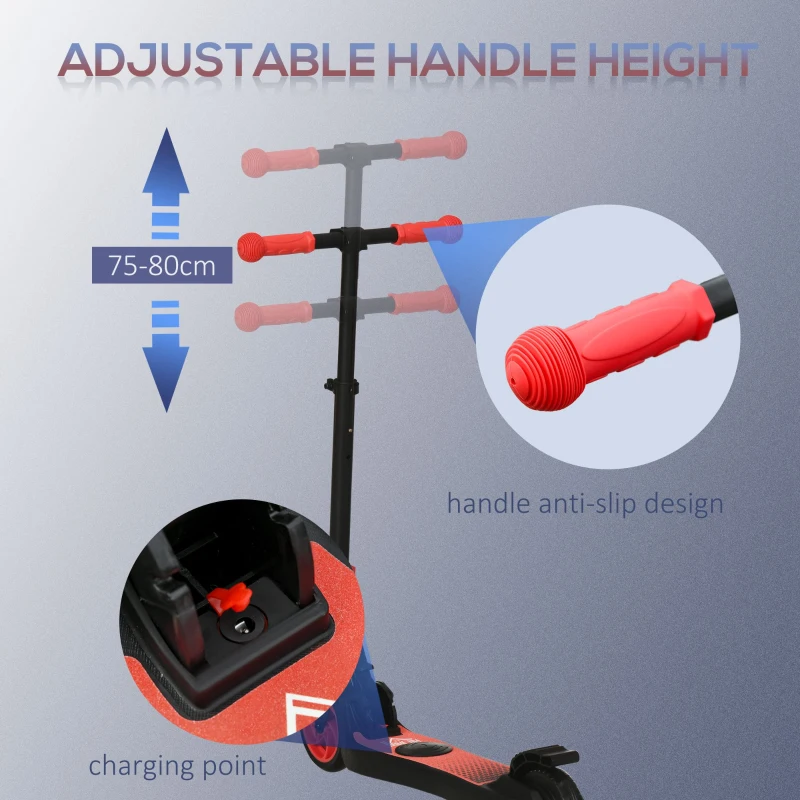 HOMCOM Trotinetă Electrică Pliabilă pentru Copii de 6+ Ani cu Înălțime Reglabilă, 71x36.5x75-80 cm, Roșu