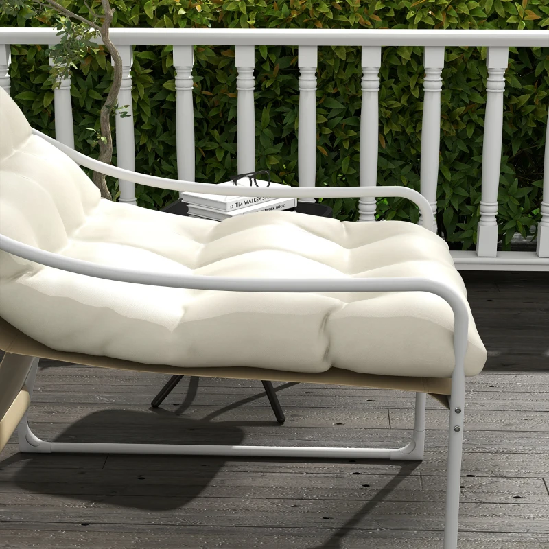 Outsunny Chaise de jardin fauteuil d'extérieur avec coussin cadre en acier pour balcon, terrasse, jardin beige