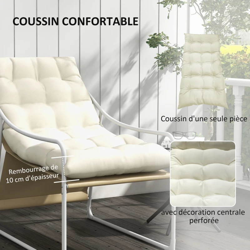 Outsunny Chaise de jardin fauteuil d'extérieur avec coussin cadre en acier pour balcon, terrasse, jardin beige