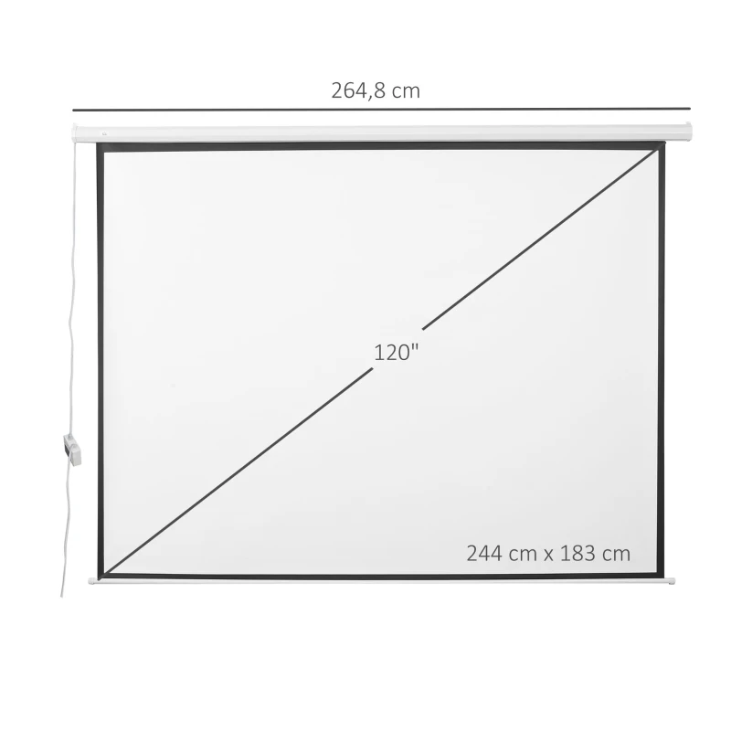 HOMCOM Tela de Projeção Elétrica 120 Polegadas Formato 4:3 com Comando à Distância 244x183 cm Branco