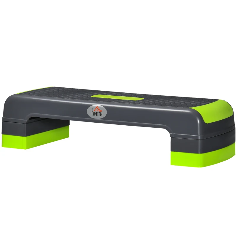 HOMCOM Plataforma Step Fitness com Altura Ajustável de 10/15/20cm Plataforma de Exercício 78x28x20cm Verde e Cinza