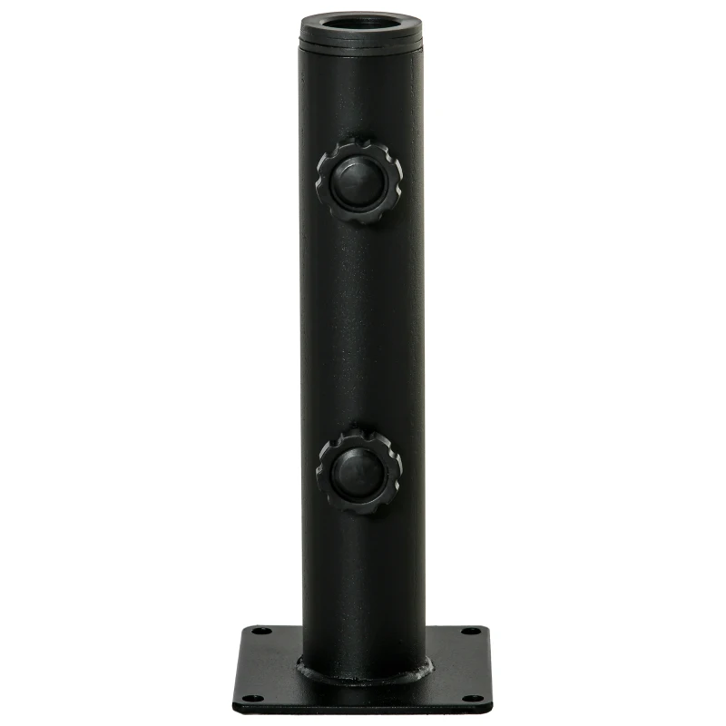 Outsunny Suporte Chapéu de Sol para Chão de Cimento com 2 Botões de Bloqueio e 4 Parafusos Base de Chapéu de Sol para Mastros de 34/38/48mm 12x12x30cm Preto