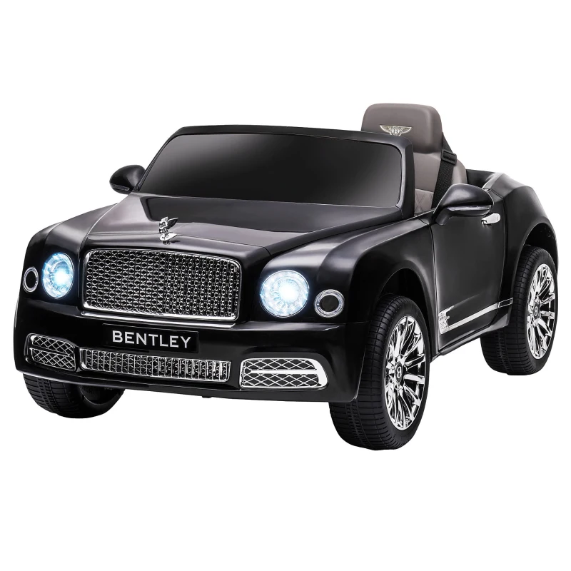HOMCOM Carro Elétrico Bentley Mulsanne 12V com 2 Motores Farol Buzina Música USB e Abertura de Portas 3-5km/h 120x71x48cm Preto