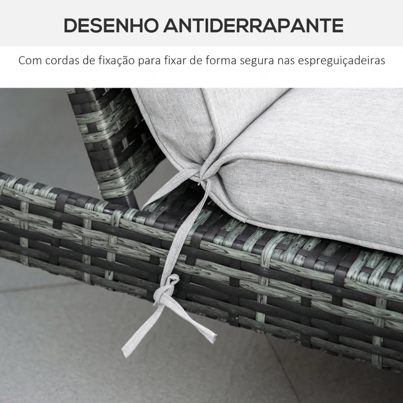 Outsunny Conjunto de 2 Almofadas para Espreguiçadeira de Exterior 183x55x7cm Amovíveis Laváveis e Acolchoadas Almofadas de Algodão para Cadeiras de jardim Terraço Varanda Cinza Claro