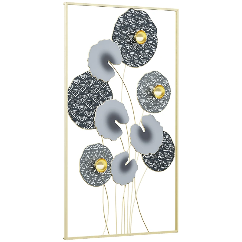 HOMCOM Decoração de Parede de Metal de Folhas de Lótus 3D Arte de Parede Suspensa para Sala de Estar Escritório 50x80cm Multicor