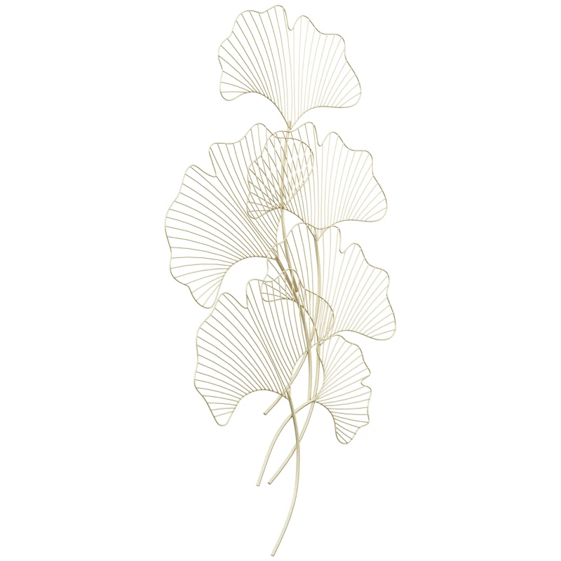 HOMCOM Decoração de Parede de Metal Folhas de Ginkgo 3D Arte de Parede Suspensa  51x94,5cm Dourado