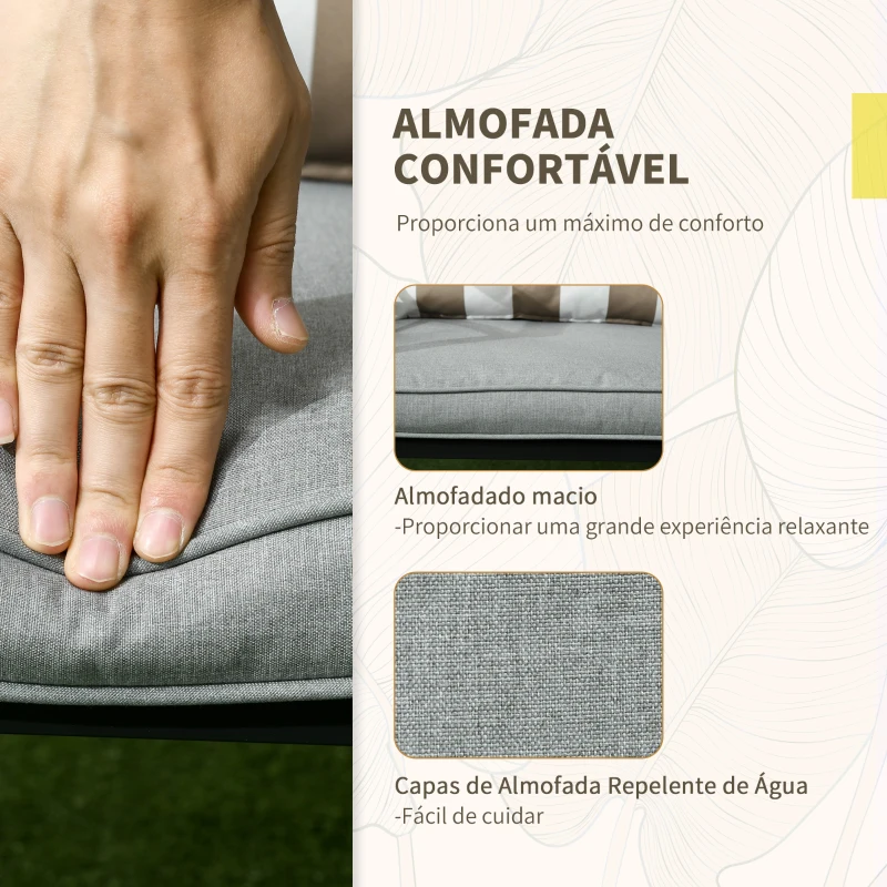 Outsunny Conjunto de Poltronas e Mesa de Centro de Vime com Almofadas Acolchoadas e Estrutura de Aço 46x46x48cm e 59x71x80cm Marrom Claro