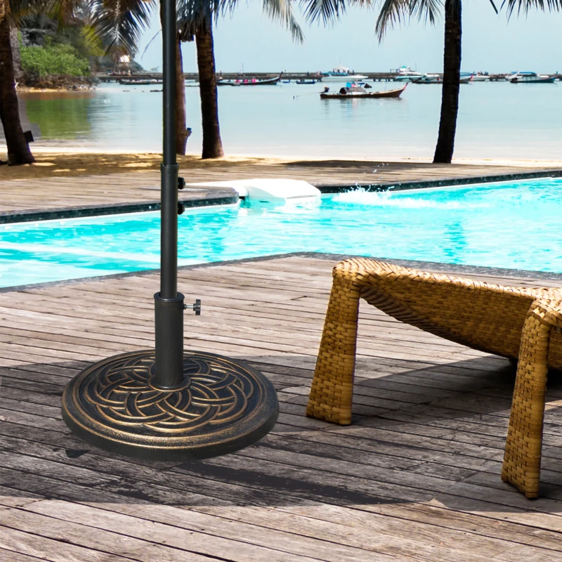 Outsunny Base Chapéu de Sol de Jardim Suporte para Chapéu de Sol Redondo para Mastros de 38mm/48mm Resina e Aço para Terraço Pátio Exterior Ø45x33cm Bronze