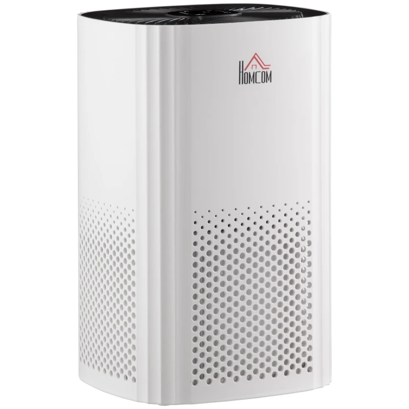 HOMCOM Purificador de Ar com Filtro HEPA de 3 Capas CADR 225 m³/h até 24 m³ Purificador de Mesa com Ecrã LED 4 Velocidades Temporizador Modo Noturno e Silencioso 22,7x22,7x36cm Branco