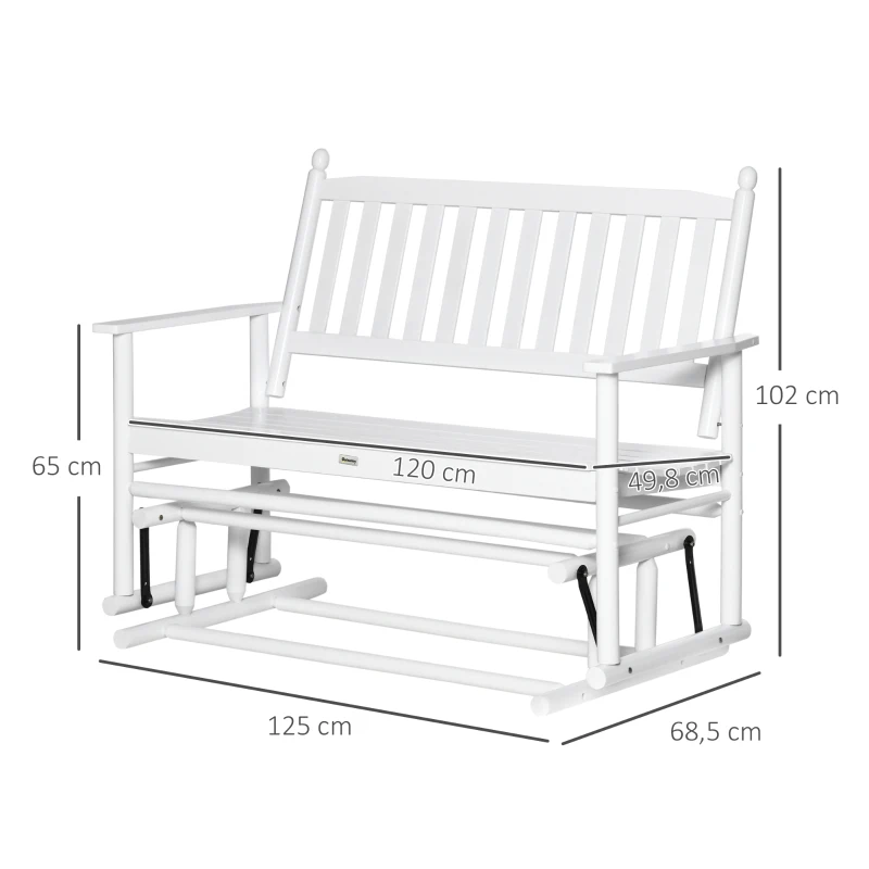 Outsunny Banco Baloiço de Jardim de 2 Lugares Banco Baloiço de Madeira com Apoio para os Braços e Encosto de Ripas para Terraço Exterior Carga 250kg 125x68,5x102cm Branco