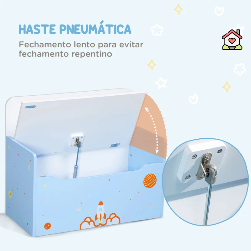 ZONEKIZ Baú Infantil 2 em 1 Baú de Armazenamento Organizador de Brinquedos com Tampa de Fechamento Seguro 60x30x50cm Azul