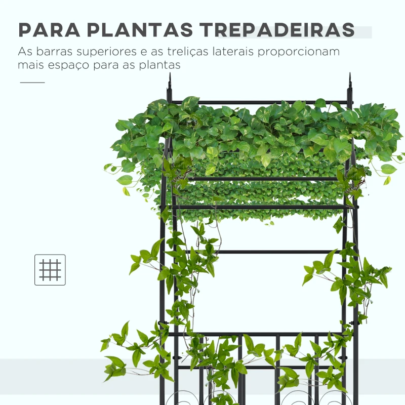 Outsunny Arco de Jardim de Metal Arco de Jardim para Plantas Trepadeiras Exterior Pátio 140x60x265 cm Preto