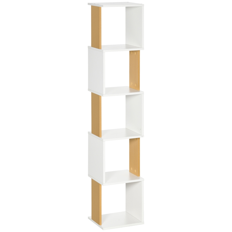 HOMCOM Estante de Livros em Forma de S Estante com 5 Prateleiras Abertas para Sala de Estar Escritório Anti-Tombo 33x28x161cm Branco