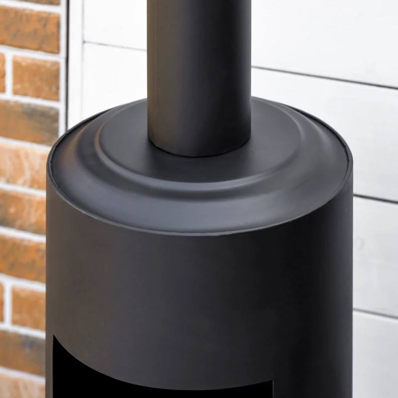 Outsunny Lareira de Jardim com Atiçador e Chaminé para Fumaça 30x30x105cm Preto