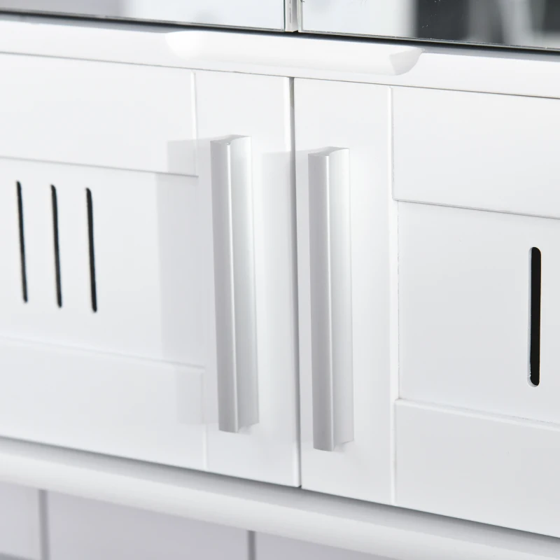 Kleankin Armário de Casa de Banho com Espelho de Parede com 4 Portas Armário Suspenso com Grande Armazenamento com Prateleira Interior Estilo Moderno 55x17,5x60cm Branco