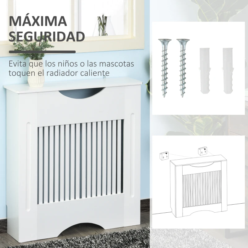HOMCOM Cobertura Radiador 78x19x82cm Cobertura Radiador de MDF Moderno com Prateleira Carga 10kg e Dispositivo Anti Rolamento para Sala de Estar Dormitório Branco