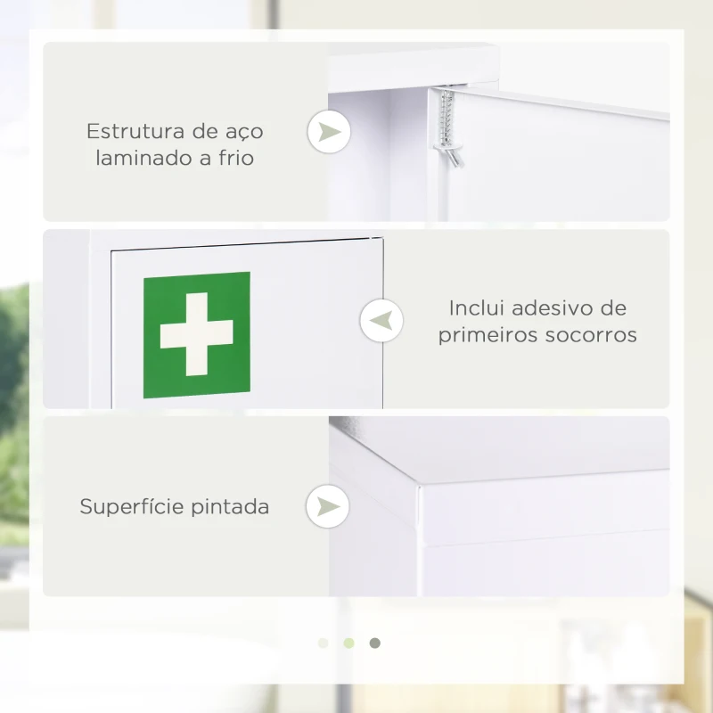 kleankin Armário Farmácia de Parede em Aço com 3 Prateleiras de Armazenamento e 2 Chaves para Casa de Banho 30x14x46 cm Branco