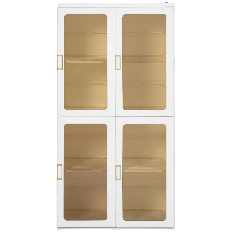 HOMCOM Armário de Roupas Dobrável Armário Portátil com 4 Portas Magnéticas 5 Prateleiras de Armazenamento e 1 Barra para Pendurar para Dormitório Corredor 69x50x136cm Branco e Marrom