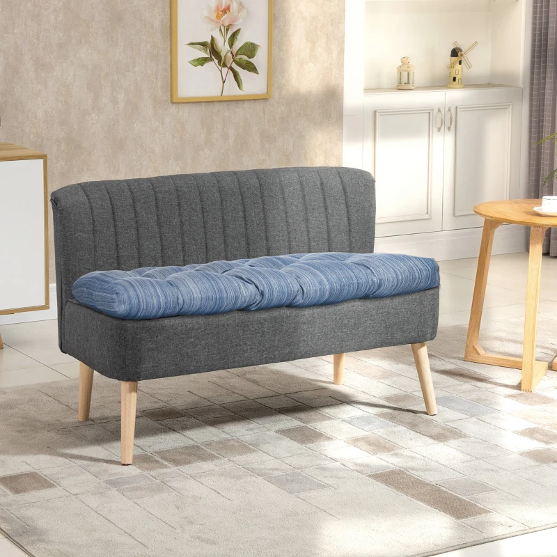 Outsunny Almofada para Bancos de 2 Lugares Almofada Retangular para Interiores e Exteriores Lavável 110x48x8cm Azul